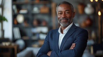 businessman corporate portrait in office, mature black middle aged manager business man