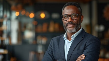 businessman corporate portrait in office, mature black middle aged manager business man