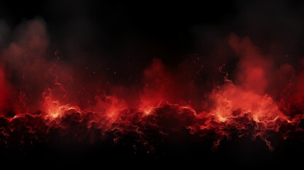 Background with fire sparks, embers and smoke. Overlay effect of burn coal, grill, hell or bonfire with flame glow, flying red sparkles and fog on black background, vector realistic border, poster.