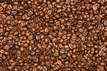Roasted coffee beans background top view