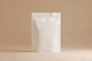 White Pouch Packaging Mockup on Beige Background with Clipping Path. Concept Product Mockup, Packaging Design, Clipping Path, Beige Background, White Pouch