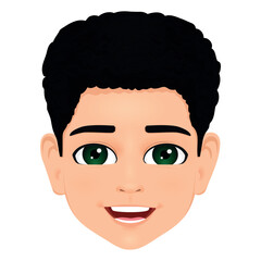 Head of smiling male student with black hair
