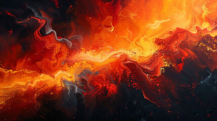 A dynamic explosion of fiery hues and energetic brushstrokes, creating an abstract inferno that ignites the imagination and evokes a sense of passion and intensity.  - obrazy, fototapety, plakaty