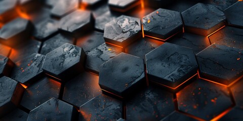 A close up of a black and orange hexagonal pattern