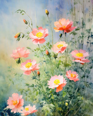 Generative AI Beautiful and charming flower paintings, gorgeous bouquet flower paintings, Beautiful and charming bouquet flower painting pictures, watercolor flower painting, Simple watercolor flowers