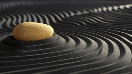 A simple, elegant image of a Zen sand garden with raked lines and a single stone, emphasizing tranquility, text space
