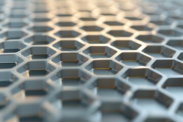 Fototapeta premium 3D Hexagonal Metallic Pattern. Close-Up Of Hexagon Array. Abstract Geometric Background With Hexagonal Structure. Generative AI