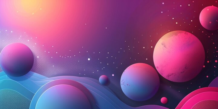 A colorful background with a bunch of planets in the foreground