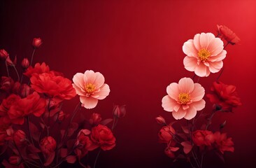 A vibrant red background with flowers