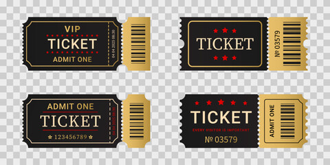 Coupon or VIP ticket set with barcode for in luxury color khaki. Vector illustration isolated on transparent background