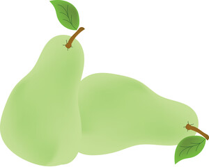 pear with leaves on white background