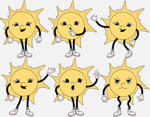  3 groove types of sun in retro style. Suitable as an assistant in indicating topics in a presentation. Vector illustration