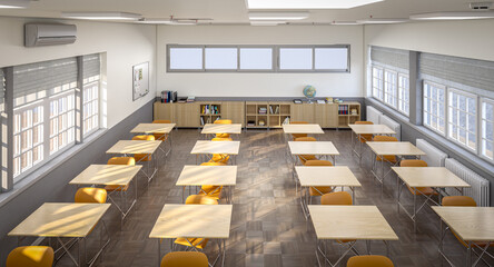 Modern classroom interior with sunlight - 796596586
