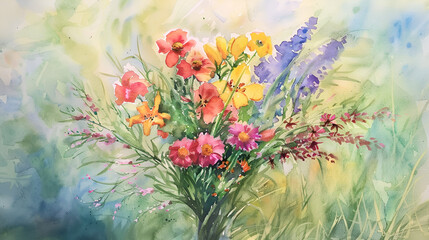 Blossoms in Bloom: A Watercolor Painting of Vibrant Bouquet