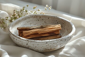 Tranquil Beauty: Wooden Sticks on Textured Dish