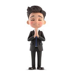 3d cute young businessman character show a gesture of worship
