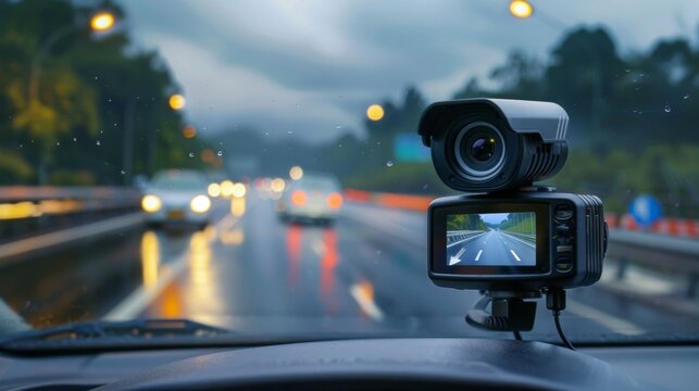 dashboard camera car, front windshield, in the car while driving, 16:9