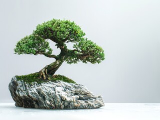 A traditional Japanese bonsai tree against a clean white background.