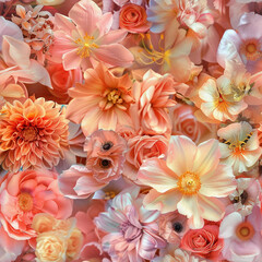 Seamless background with summer and spring flowers. Collage. Angelcore style