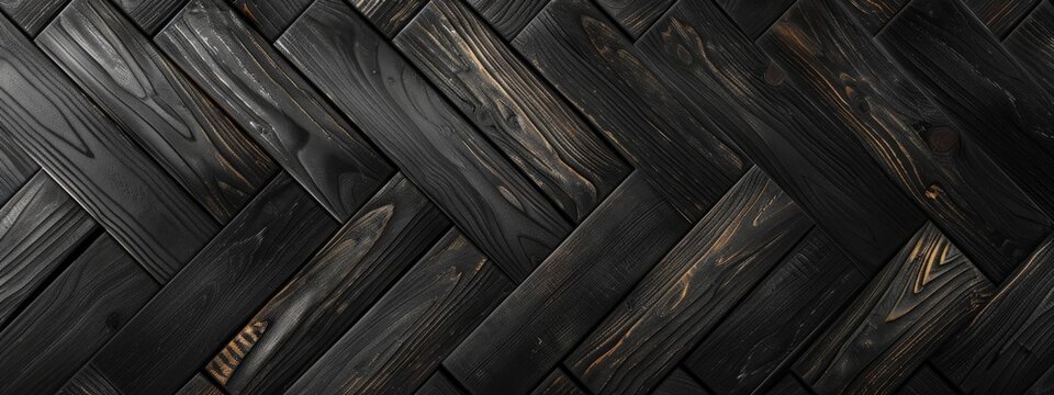 Elegant Luxurious Dark Black Brown Parquet Laminate Vinyl Floor With Herringbone Pattern, Flooring Rustic Oak Wooden  - Wood Timber Panel Decor Texture Flooring Wall Background, Top View