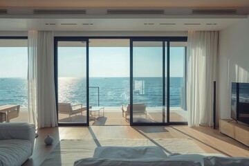 Adorned with minimalist furnishings and bathed in natural light, the modern luxury apartment offers residents a mesmerizing sea view, blending contemporary elegance with coastal charm