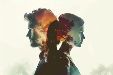 A couple silhouette double exposure background , in marriage clash, Navigating Marriage Tensions on the Brink of Separation