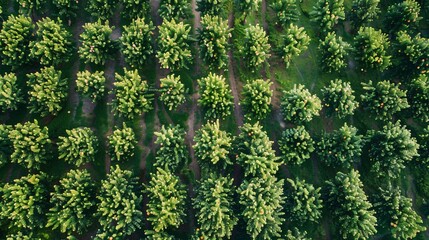 Fototapeta premium Top view of an organically grown plum orchard