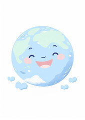 Watercolor illustration of a cute, smiling planet with a ring system, styled as clipart, featuring soft pastel colors, isolated on a white background to emphasize its whimsical charm