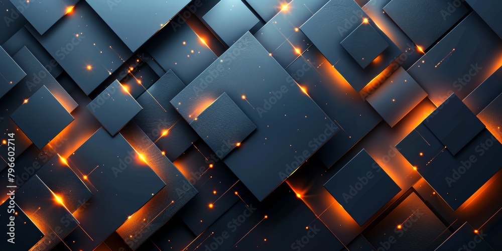 Poster a black and orange background with squares of different sizes