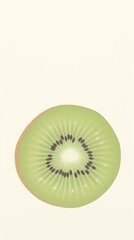 Watercolor illustration of a cute closeup of a kiwi fruit, styled as clipart, showcasing its vibrant green interior and tiny black seeds, isolated on a white background