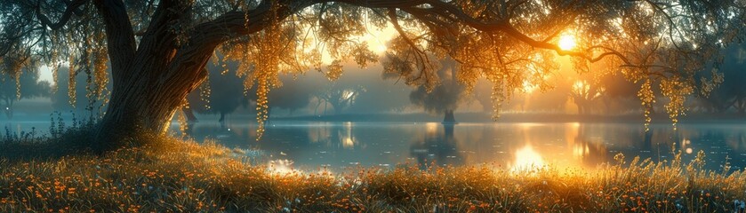 Whispering willow in twilight, shadows sculpting the night, serene and mysterious