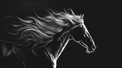Obraz na płótnie Canvas Stylized White Horse with Flowing Mane