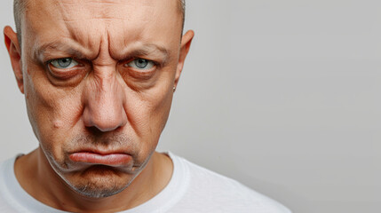 man with Disgust: Nose wrinkles, lip curls, revulsion evident, recoiling in distaste - obrazy, fototapety, plakaty