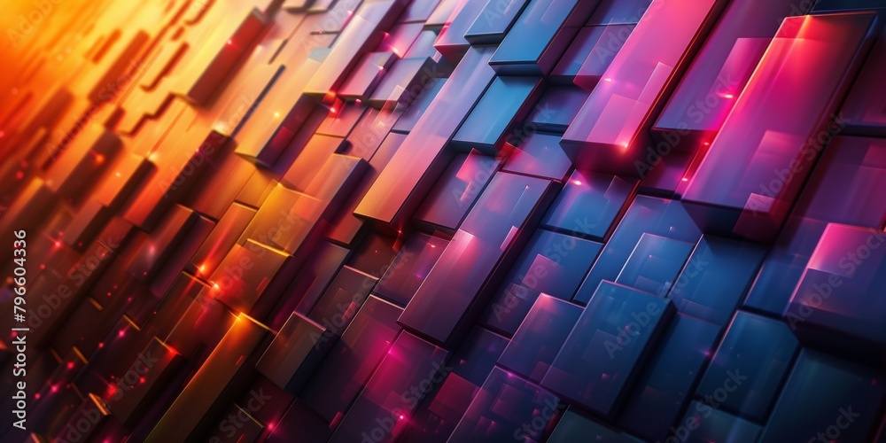 Wall mural a colorful image of blocks with a bright orange and pink background