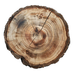 Sliced tree top view isolated on transparent background, circular wood piece Tree stump slice