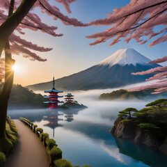 traditional Japan with landscape, ai-generatet