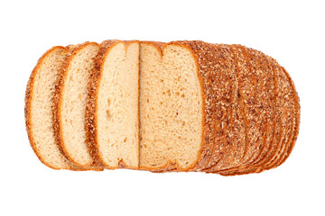 whole wheat bread with sliced grains and seeds isolated on white background