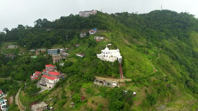Aerial view of kv paradise in aizawl the capital city of mizoram, this architectural establishment gives an amazing view of hills and the green mizoram in north-east India