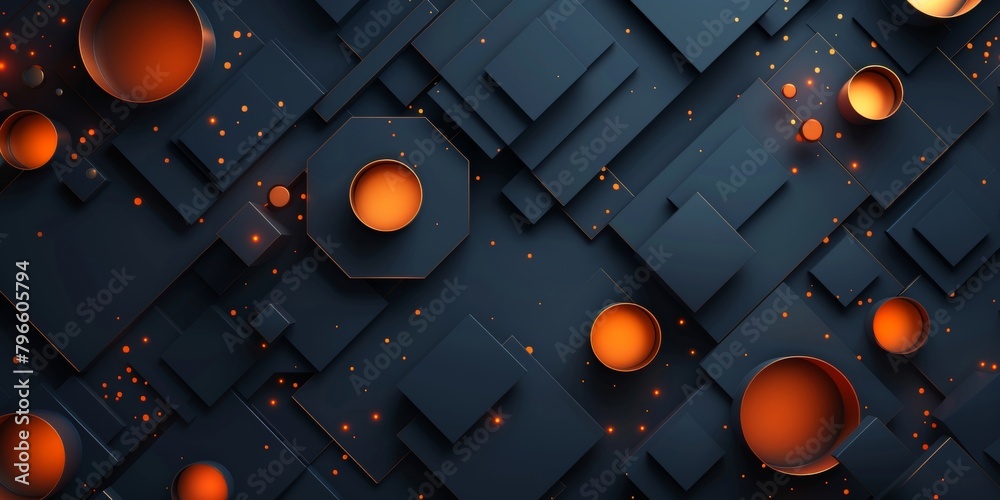 Canvas Prints a black and orange background with a lot of circles and squares