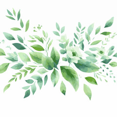 Watercolor floral set of green leaves, greenery, branches, twigs isolated on transparent background