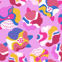 Materiał do szycia Seamless botanical pattern with abstract pink flowers. Floral texture for apparel, textile, packaging. Vector illustration.