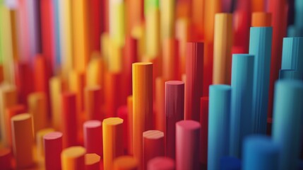 3D render of a bunch of randomly sized and colored cylinders