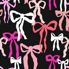 Seamless pattern with cute hand drawn bows. Girlish texture with colorful bows for fabric, textile, apparel. Vector illustration.