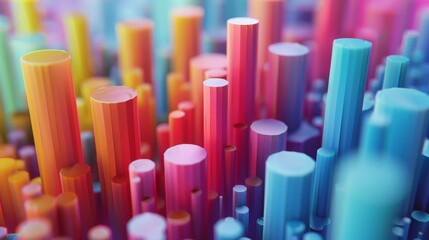 3D render of colorful cylinders of different heights