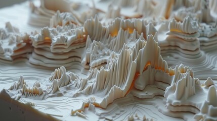3D rendering of a geographical relief map