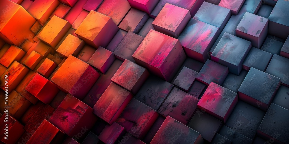 Wall mural a colorful image of blocks with a red and black background