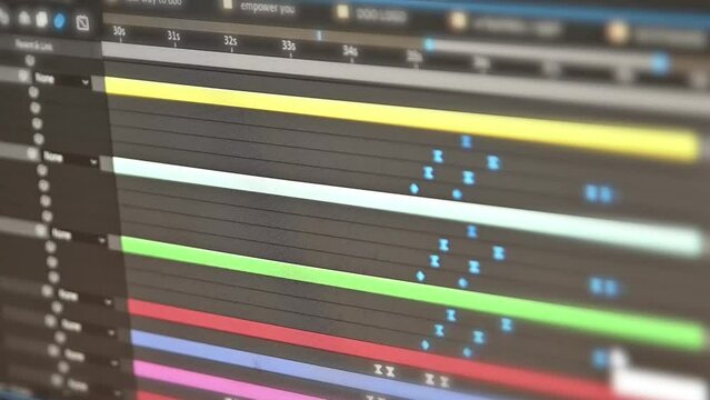Screen Footage of Video Animation software working with layers and keyframes, 4K Footage. Making of animation concept