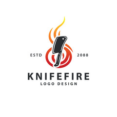 Kitchen knife on fire, vintage logo fire knife logo