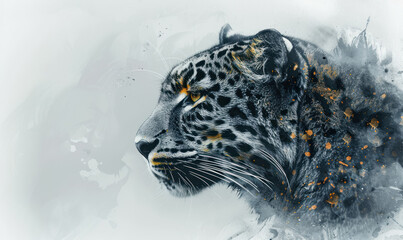 expressive amur leopard portrait in monochrome with artistic splash effects for endangered species animal