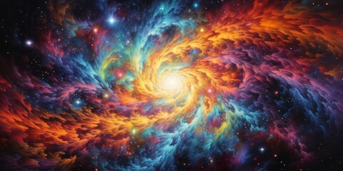 Obraz premium Swirling Galaxy with Vivid Colors and Sparkling Stars. Colorful Nebula in Deep Space. Generative AI